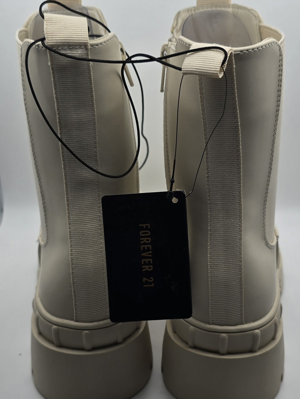 Forever 21 Cream Platform Chelsea Boots for Women - Sleek Chunky Sole - Picture 5 of 6